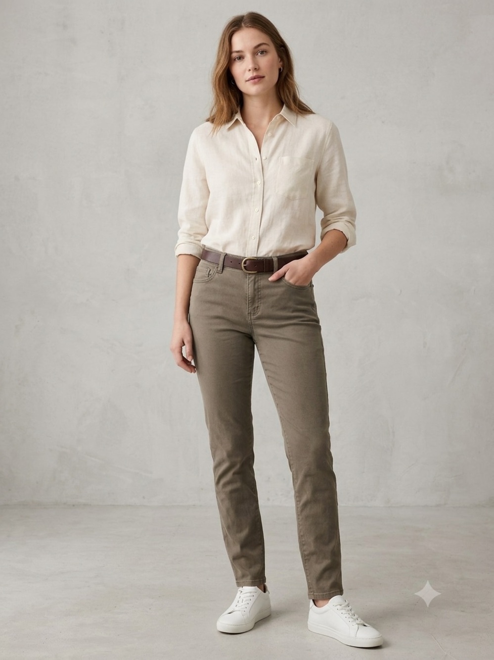BANDOLINO Amy Jeans 5-Pocket Stretch Pants Olive Brown Size 10 Straight Leg